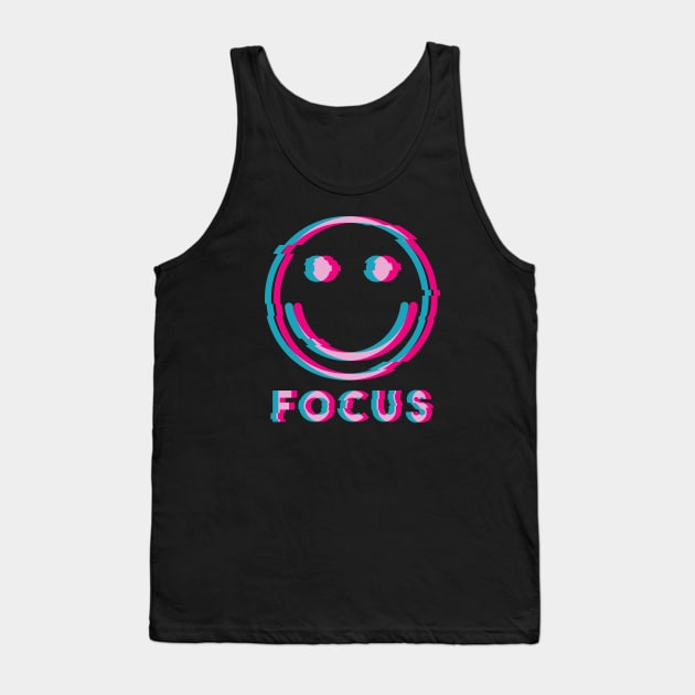 Glitch Smiley Face Focus (pink and blue glitch) Tank Top by A Comic Wizard